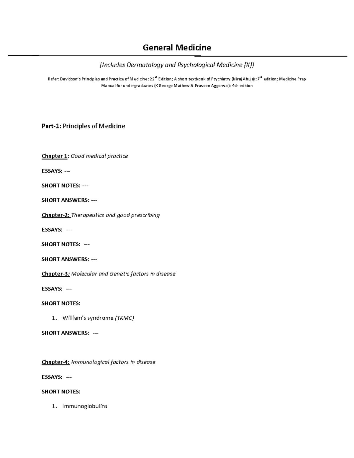Medicine - Notes - General Medicine (Includes Dermatology and ...