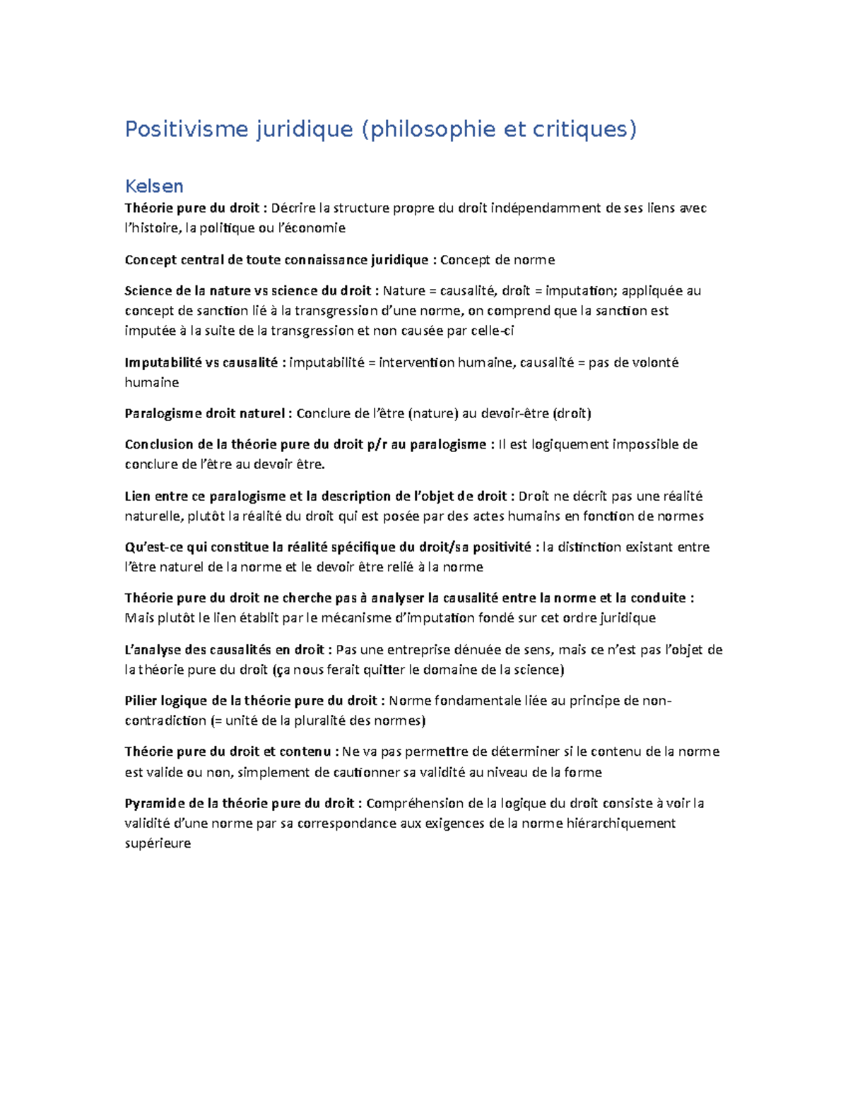 Exercices sur le positivisme juridique Positivisme juridique