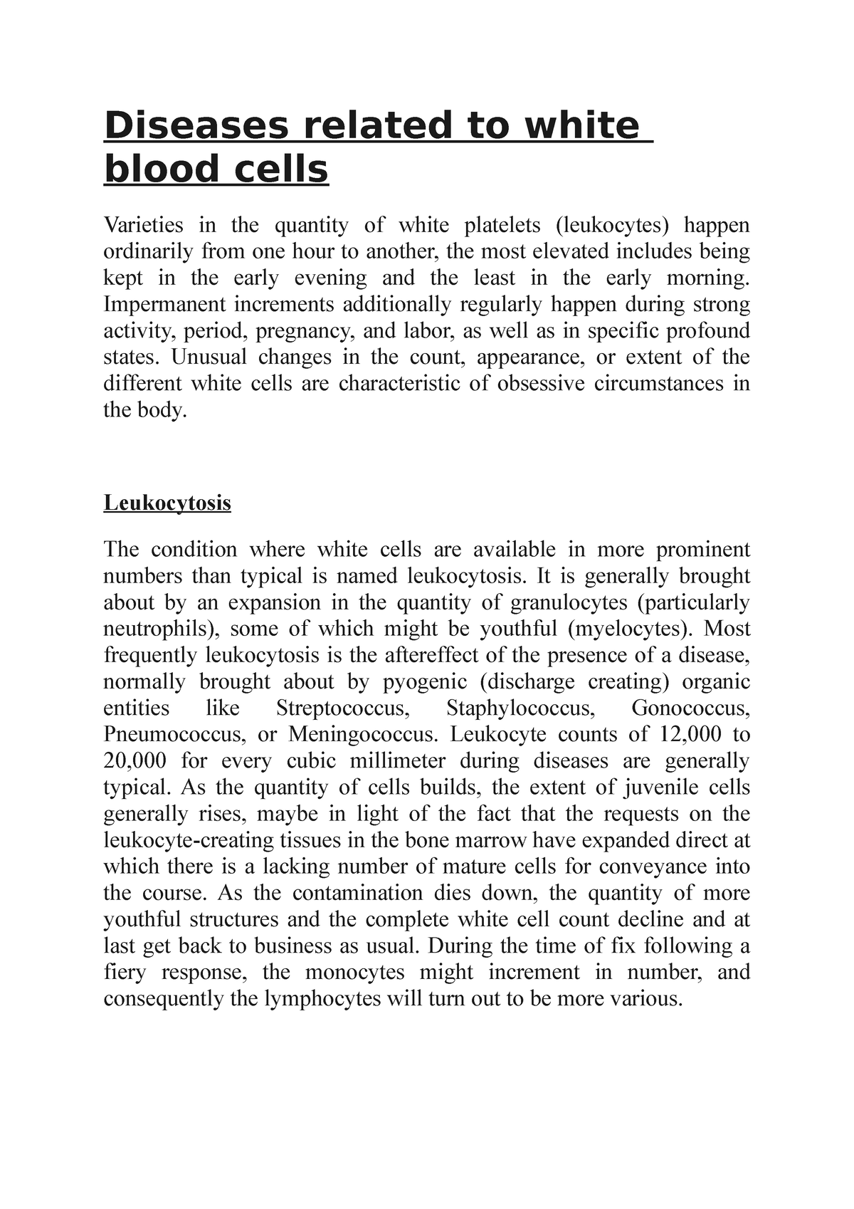 Diseases related to white blood cells Diseases related to white blood