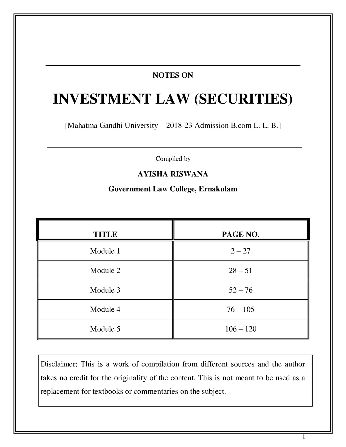 research paper on investment law in india