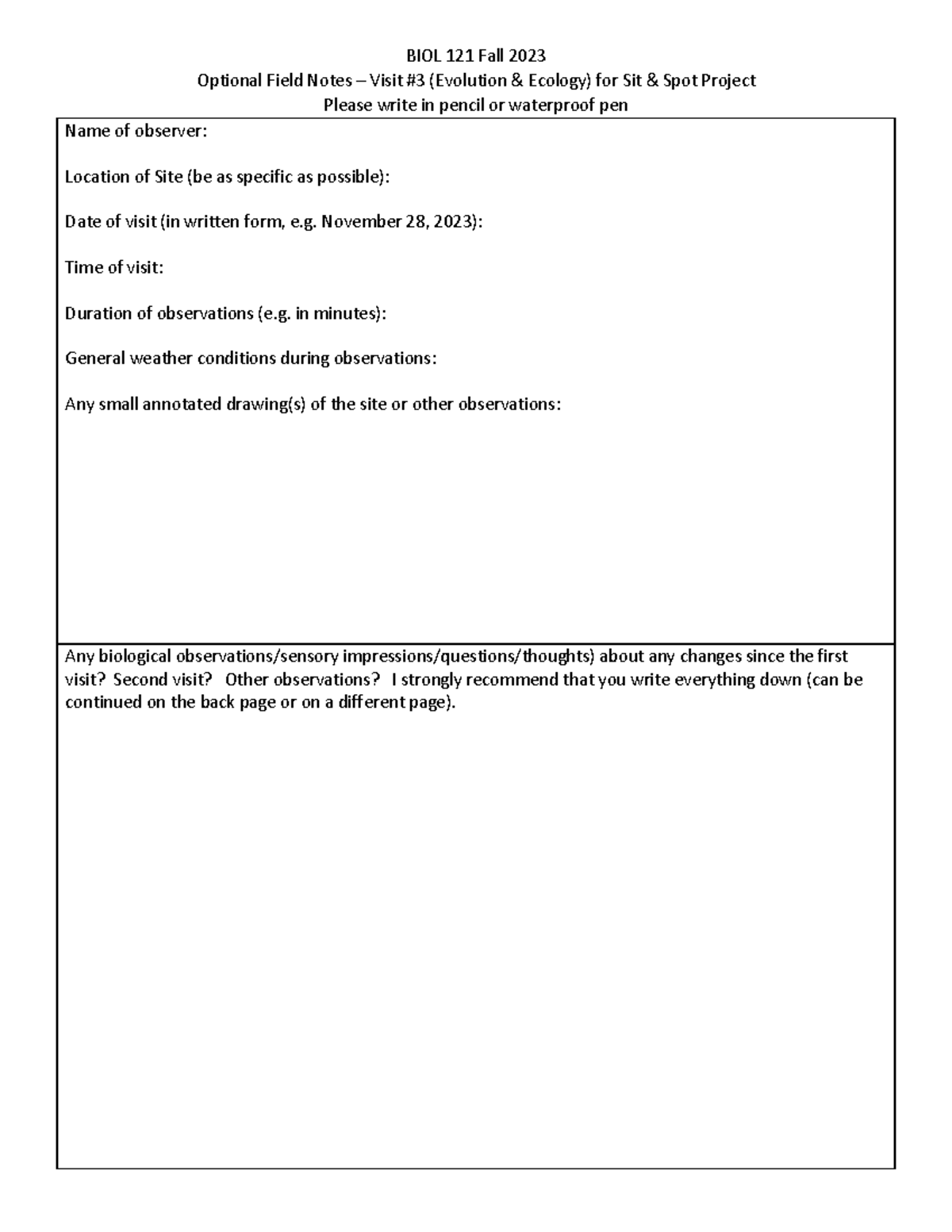 Eosc 211 subs lecture note - BIOL 121 Fall 2023 Optional Field Notes ...