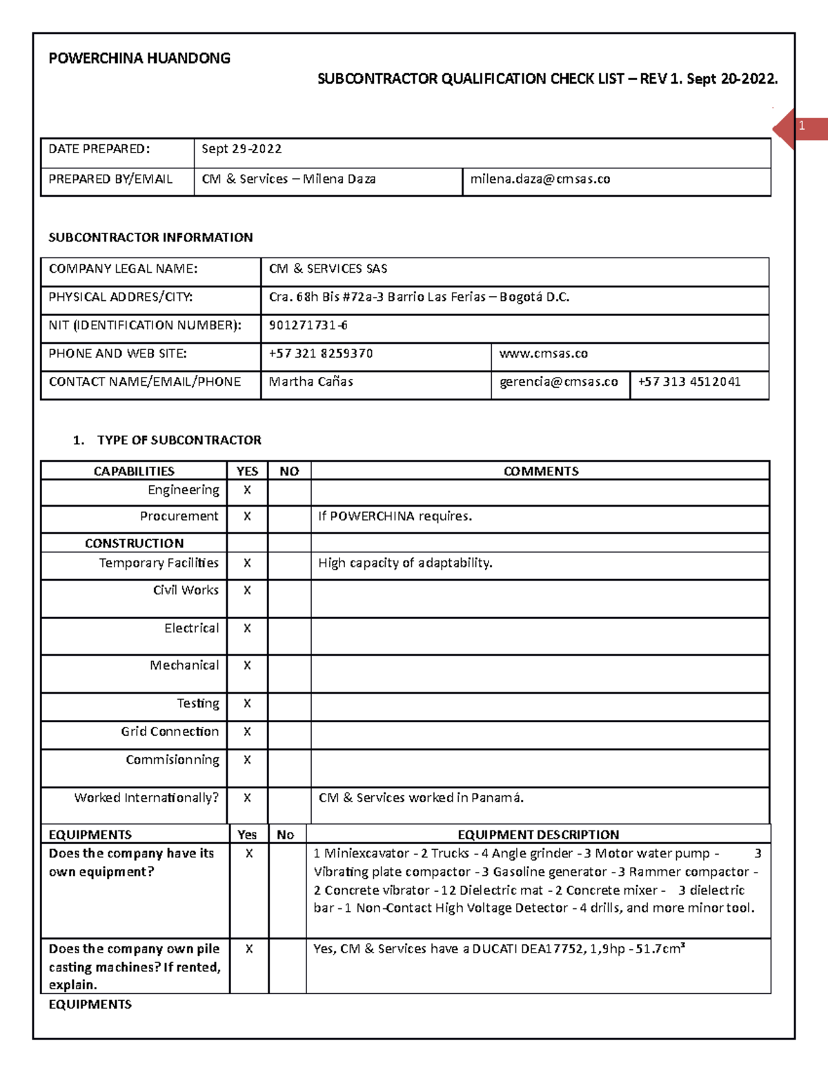 Subcontractors Qualification Check List REV-1 - SUBCONTRACTOR ...