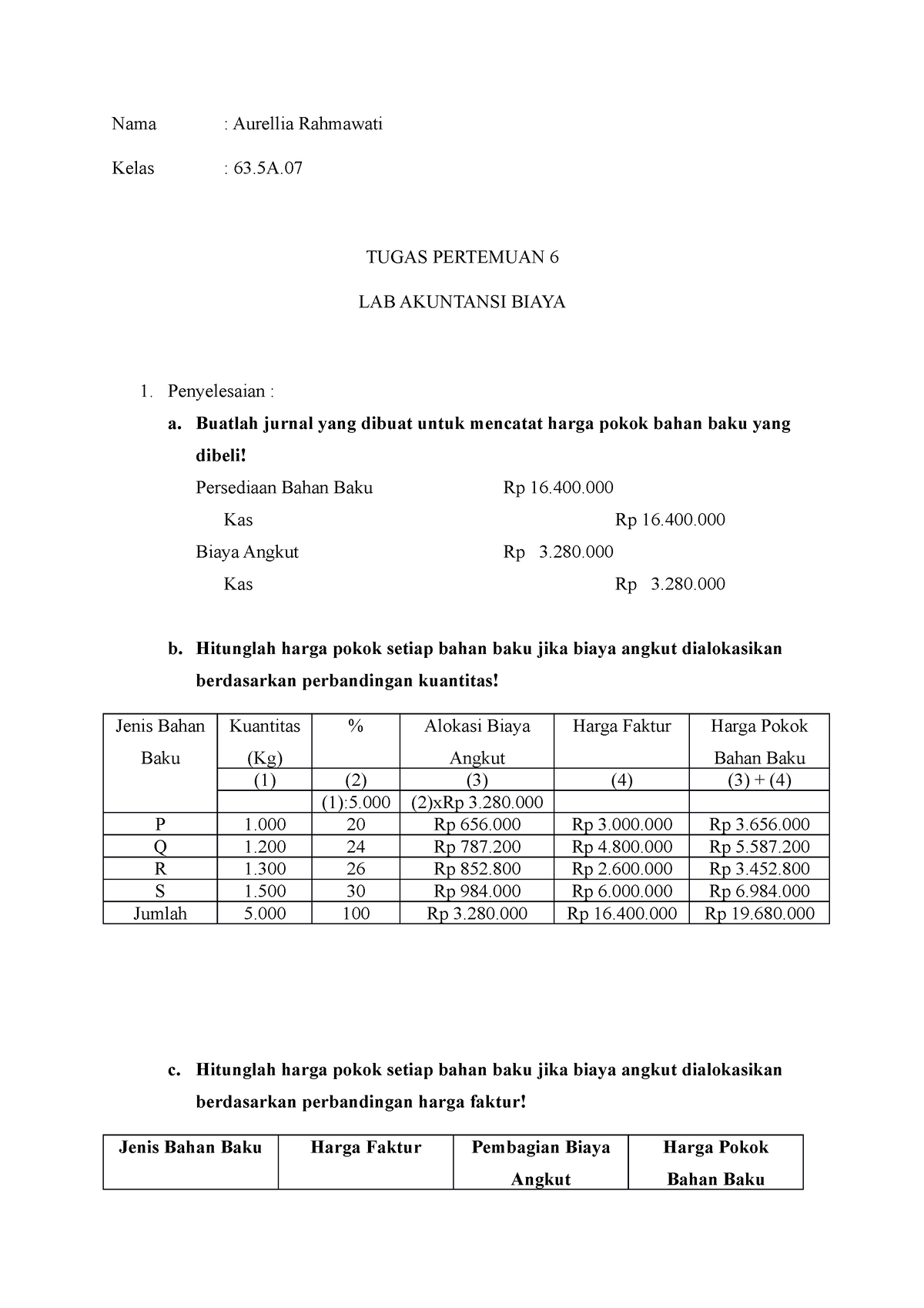 Jawaban Modul Lab Akuntansi Biaya Pertemuan 6 - Nama : Aurellia ...