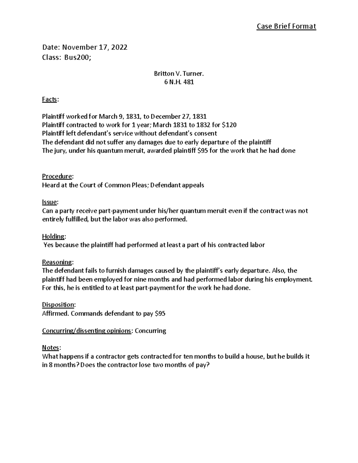 Case Brief Britton V Turner Case Brief Format Date November 17, 2022