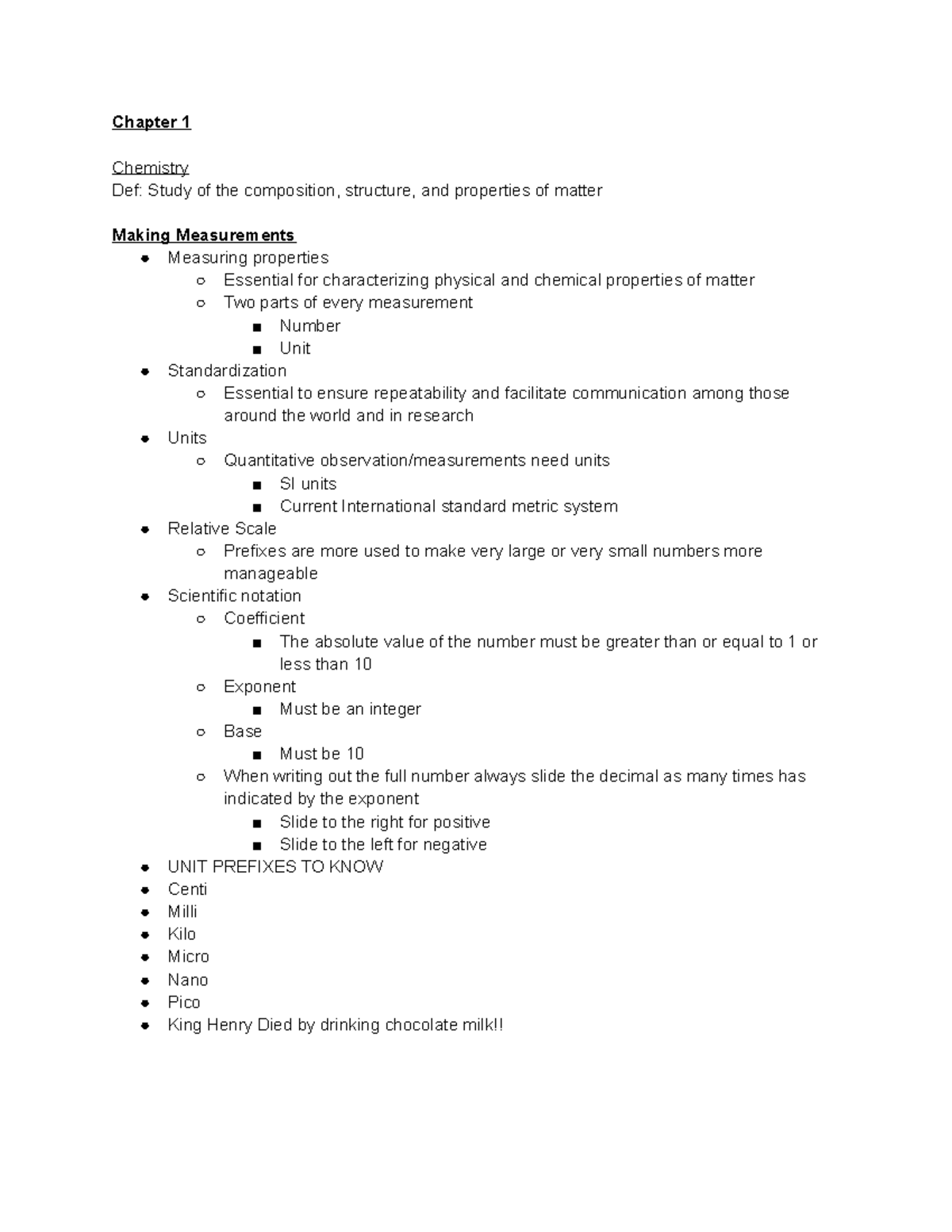 Chem103 Exam 1 Notes - Chapter 1 Chemistry Def: Study of the ...