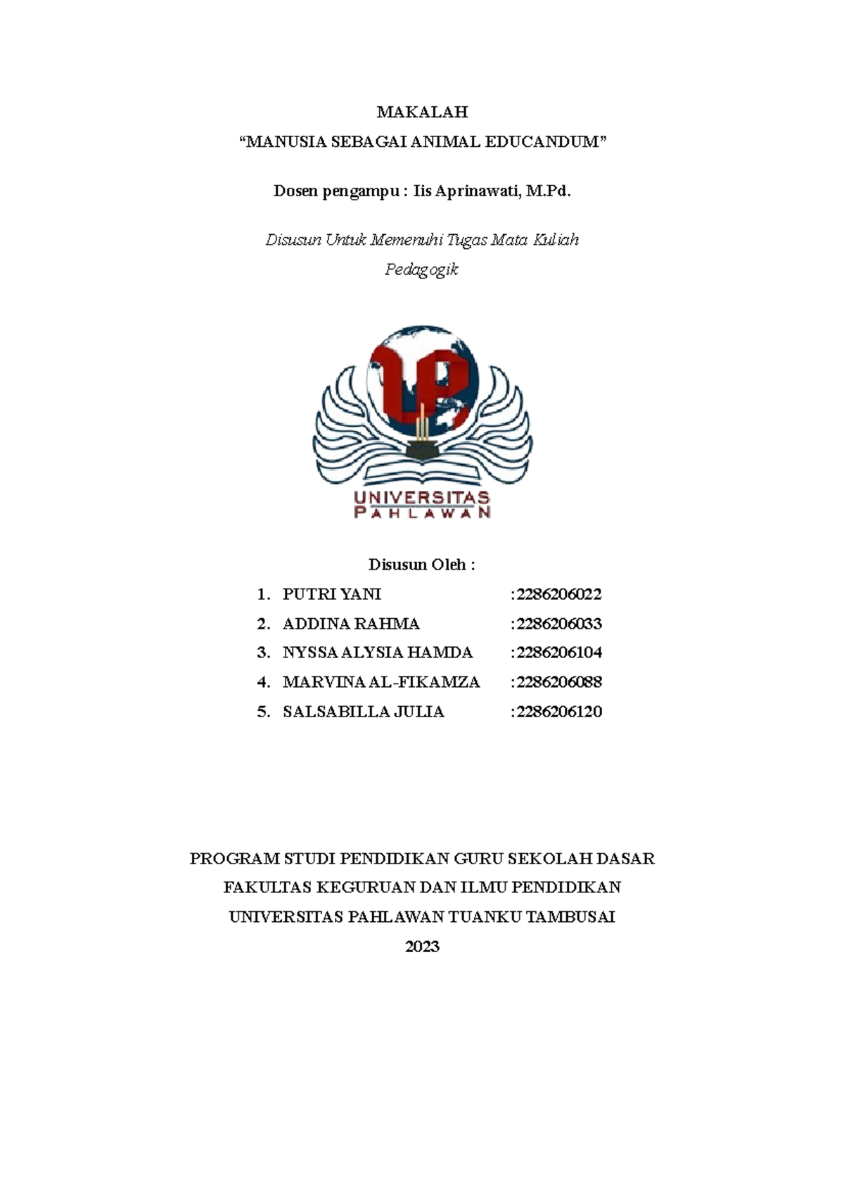 Makalah Manusia Sebagai Animal Educandum - MAKALAH “MANUSIA SEBAGAI