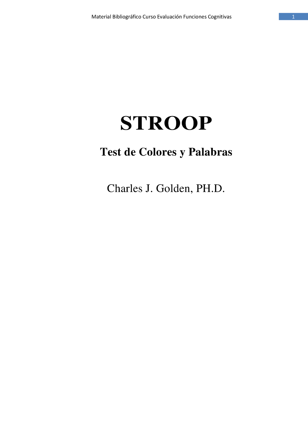 Test De Stroop Manual Stroop Test De Colores Y Palabras Charles J