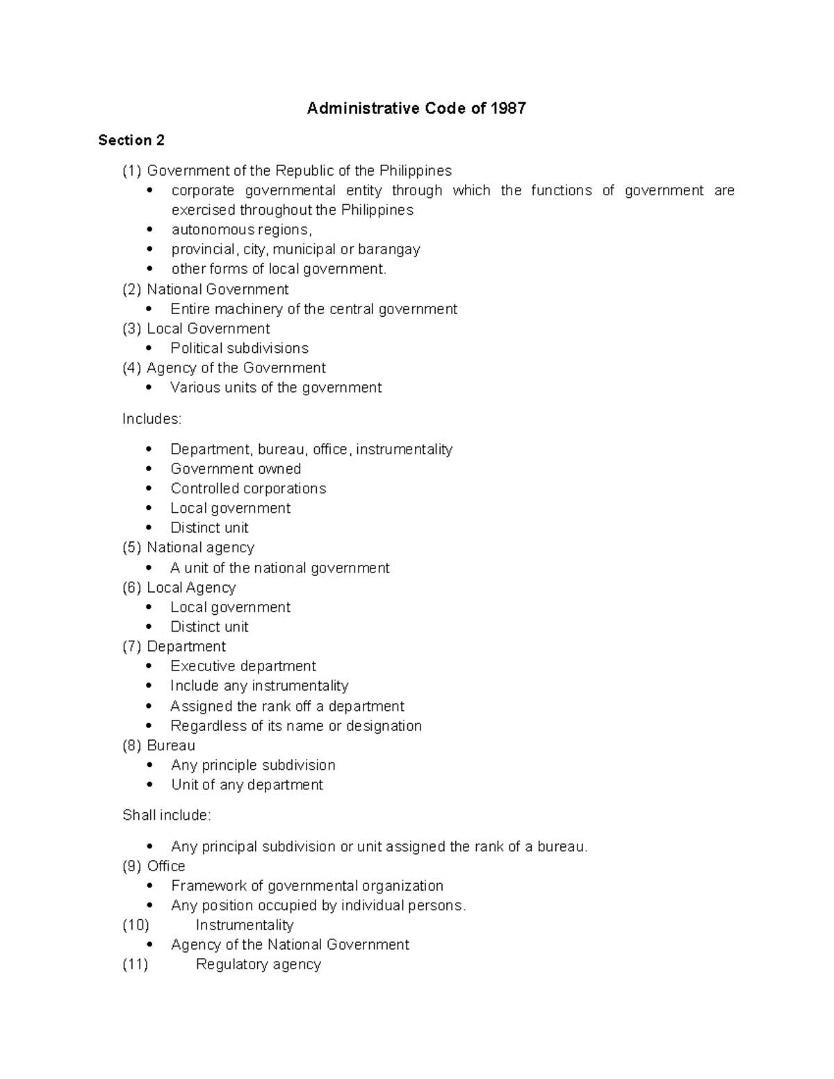 Administrative Code of 1987 notes Administrative Code of 1987 Section