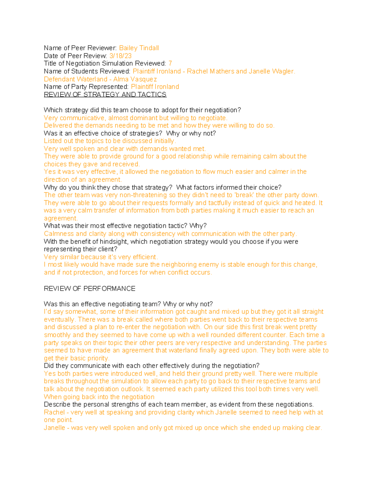 Negotiation review - 5 of these, not hard, just meticulous - Name of ...