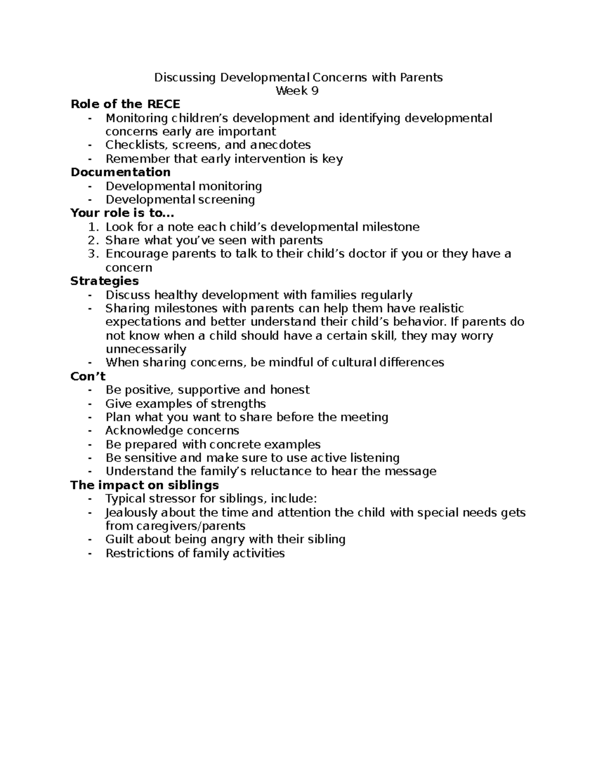 Discussing Developmental Concerns with Parents ECE 315 St. Clair