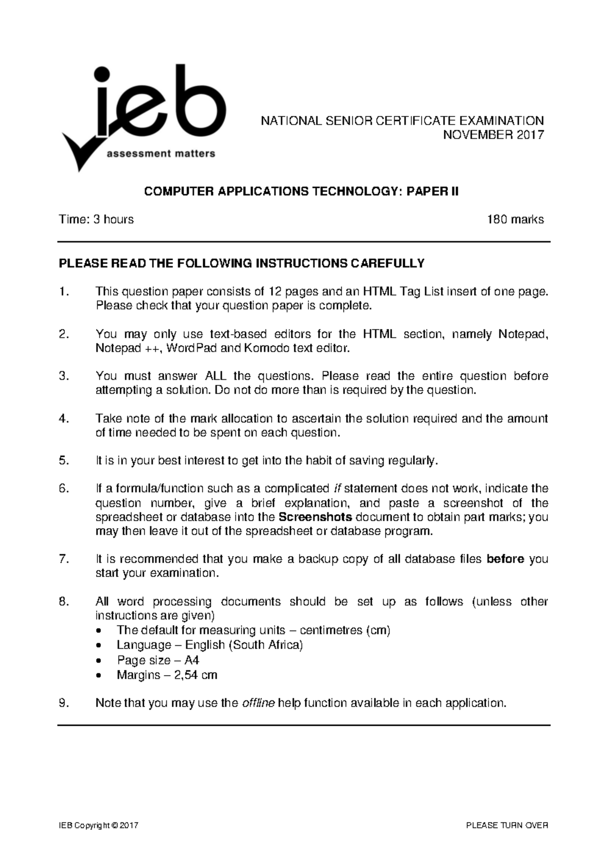 Computer Applications Technology P2 2017 - IEB Copyright © 2017 PLEASE ...