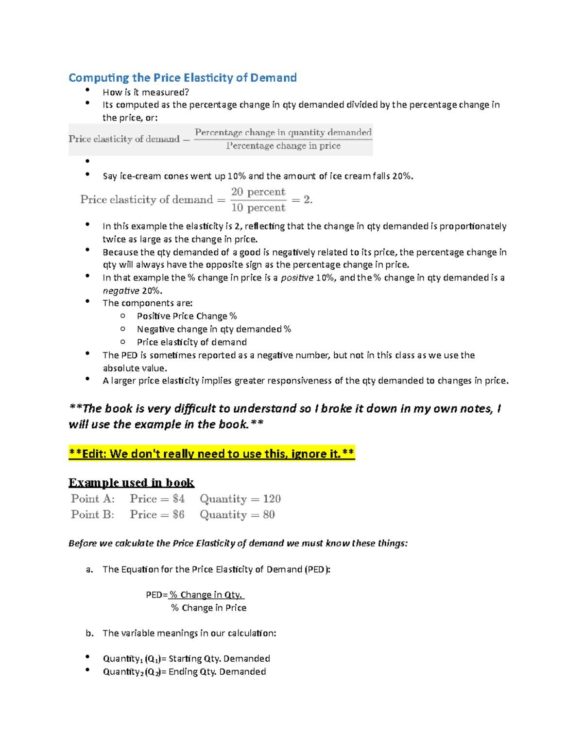 5 - Microeconomics Notes - Computing the Price Elasticity of Demand How ...