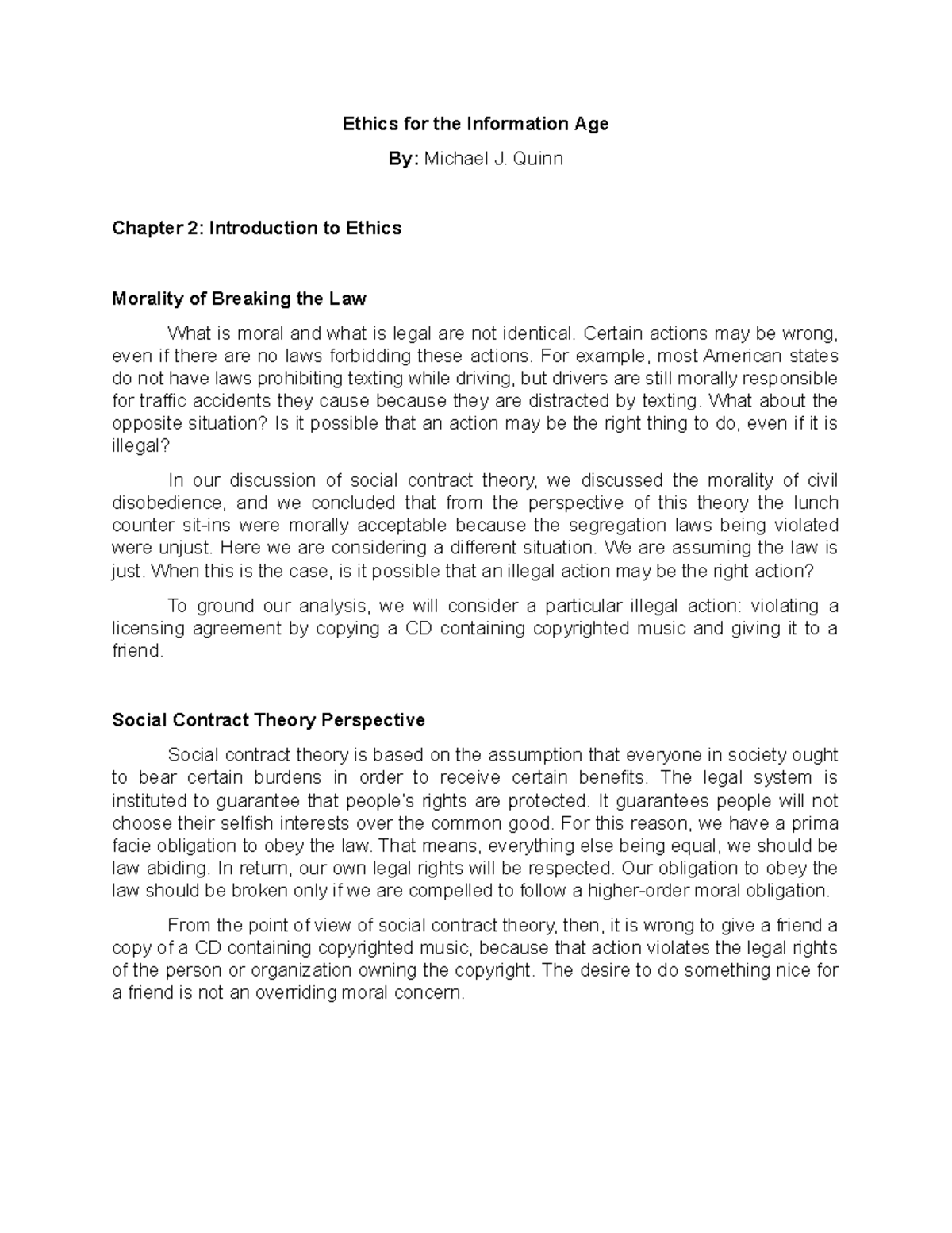 Chapter 2 Introduction to Ethics Morality of Breaking the Law - Ethics ...
