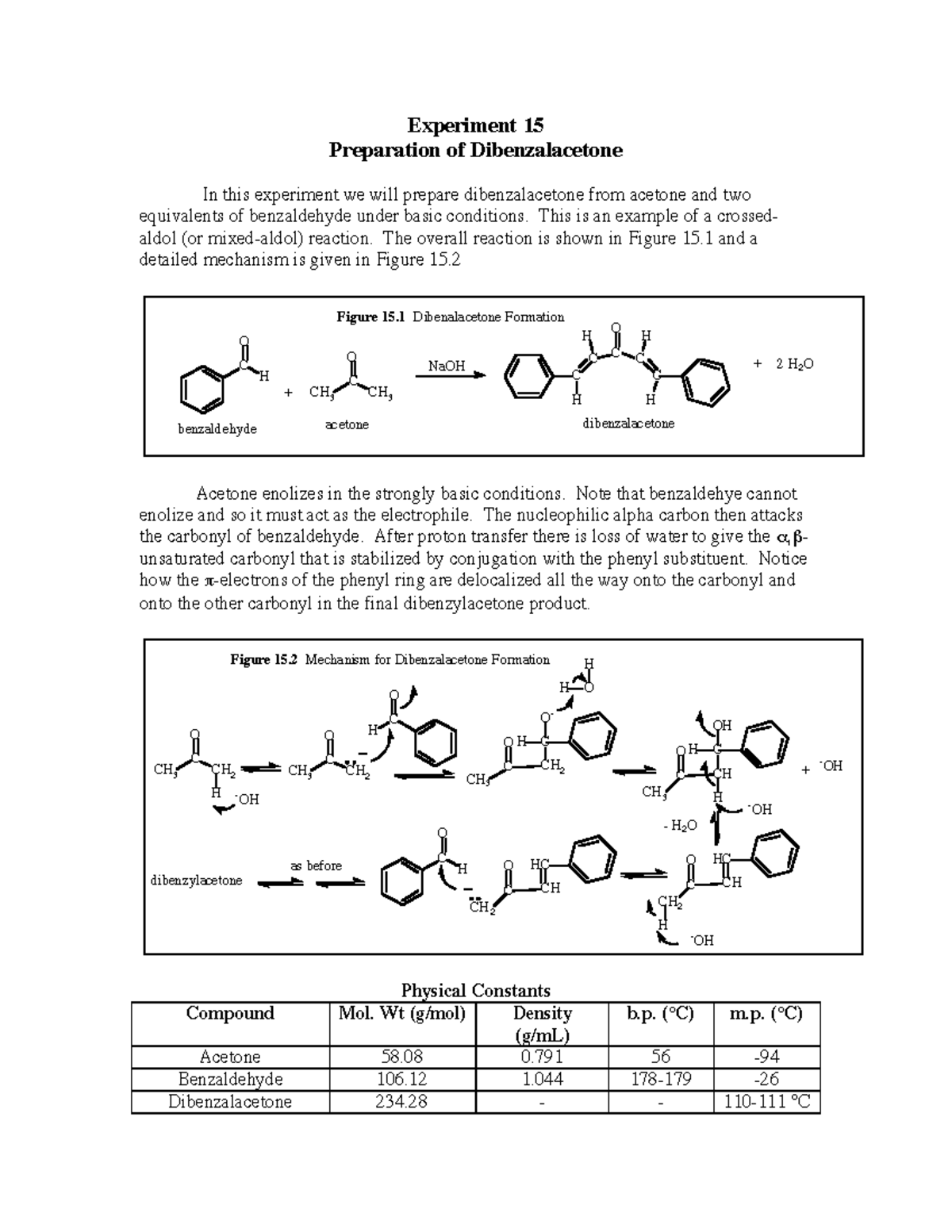 Exp15 - Lab Report - Experiment 15 Preparation Of Dibenzalacetone In ...