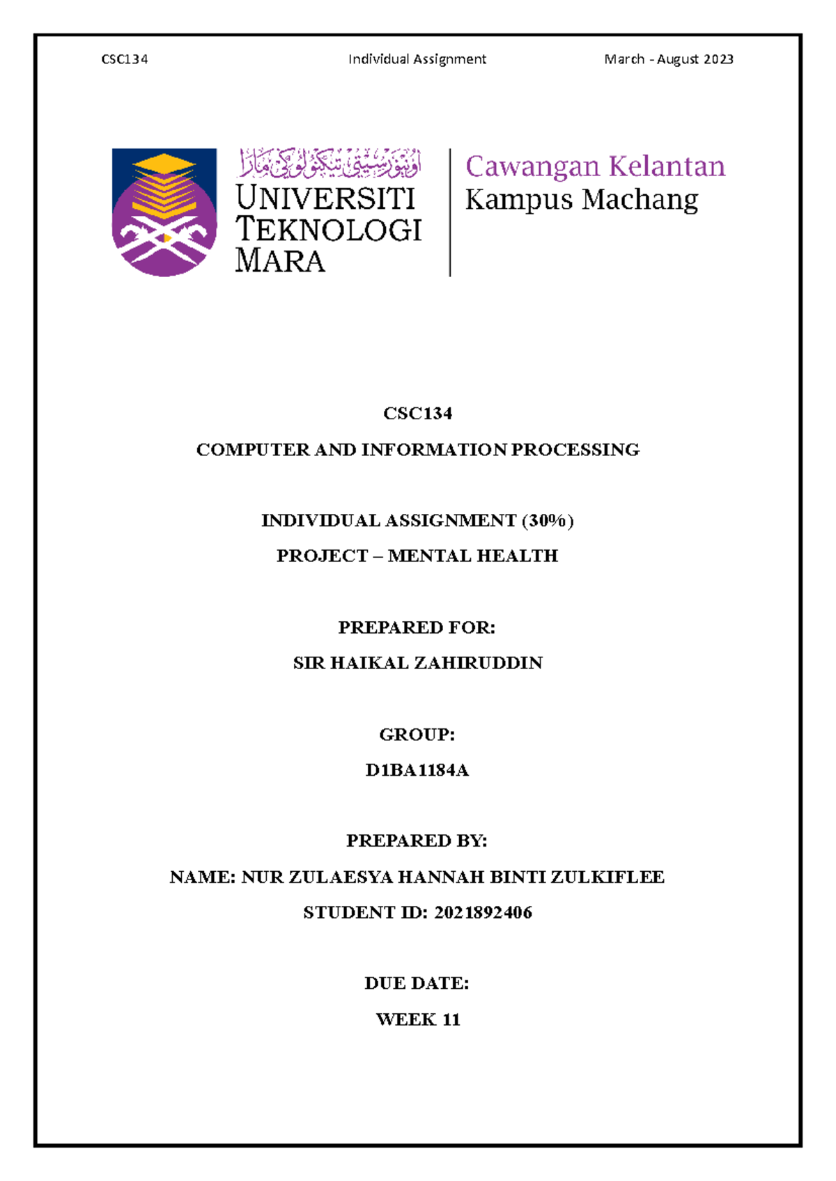 csc134 uitm individual assignment