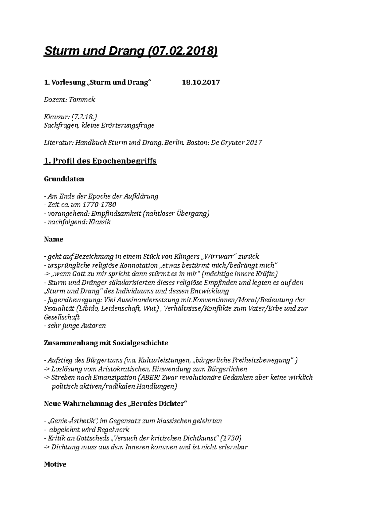 Sturm und Drang 02) Vorlesung „Sturm und Drang“ 18. Dozent Tommek