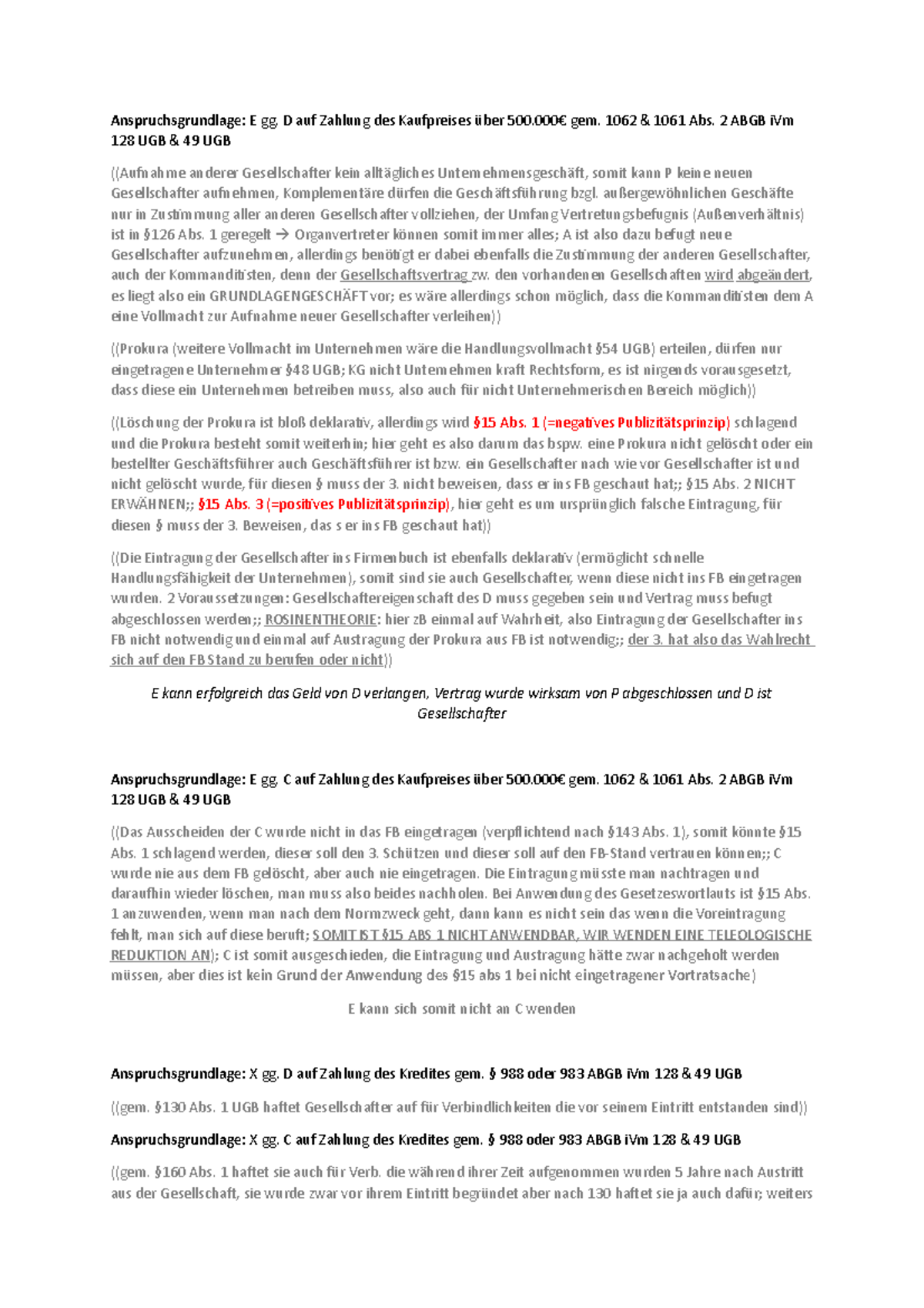 Anspruch Auf Rückzahlung Des Kaufpreises Fall 3 UE - Fall 3 ZIB uNTERNEMENRECHT - Anspruchsgrundlage: E gg. D