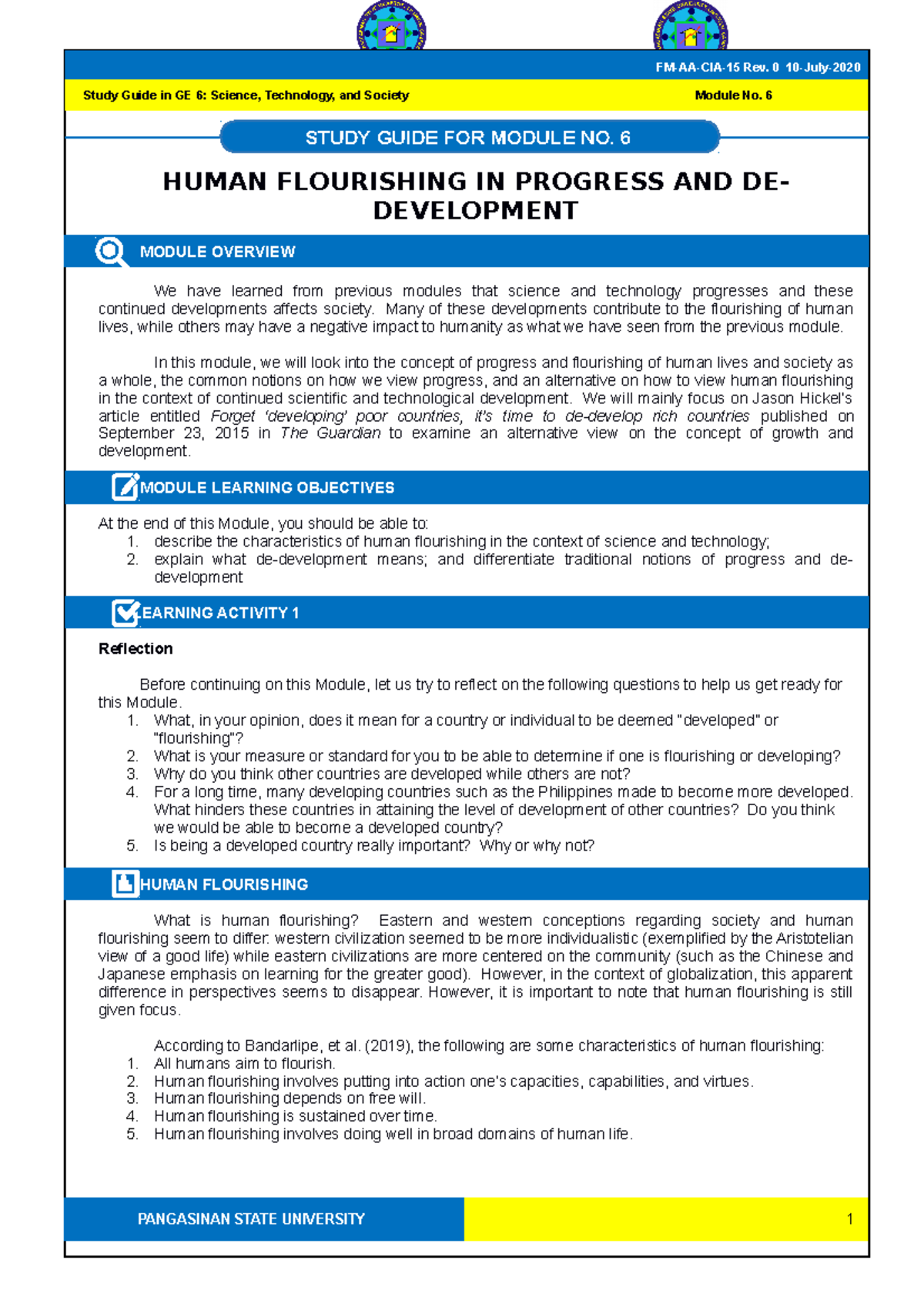 STS Study Guide 6 This is a Module type of lecture note. HUMAN