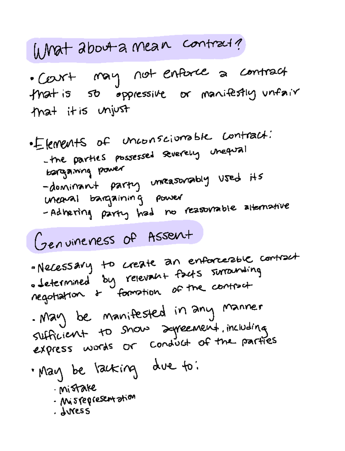 BLAW M5 p5 notes What about a mean contract Court may not enforce a