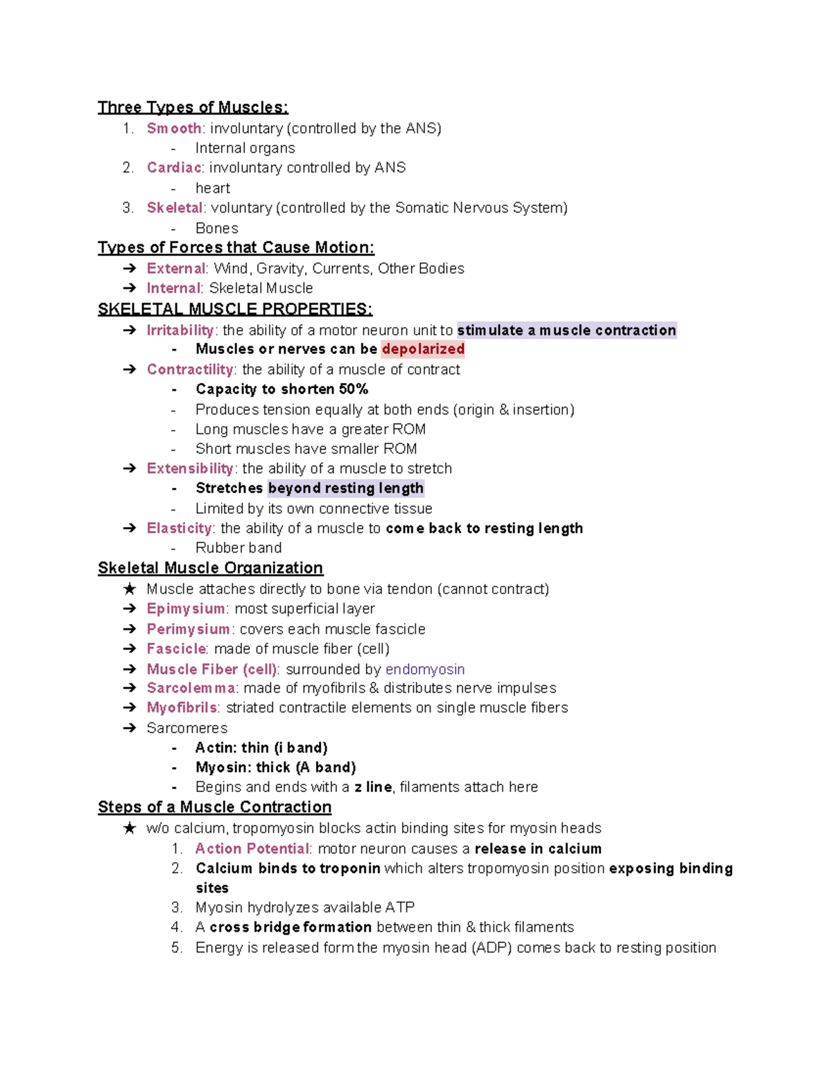 Kinesiology Exam 3 Study Guide Three Types of Muscles Smooth