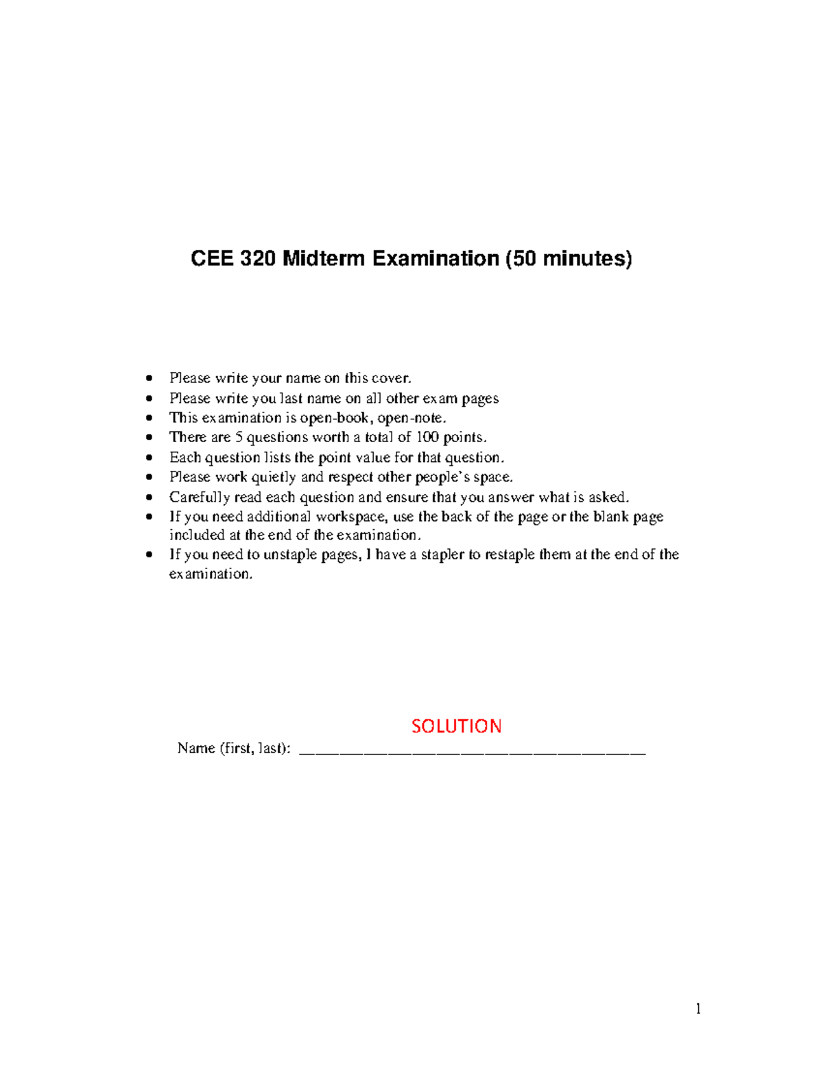 Midterm 1 2017, questions and answers - CEE 320 Midterm Examination (50 ...