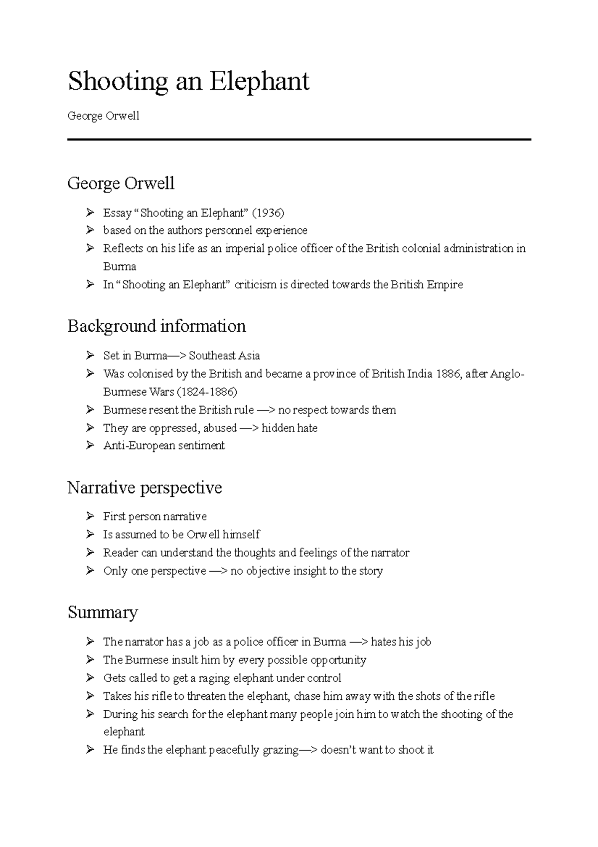 Handout Shooting An Elephant Kopie Kopie Shooting an Elephant