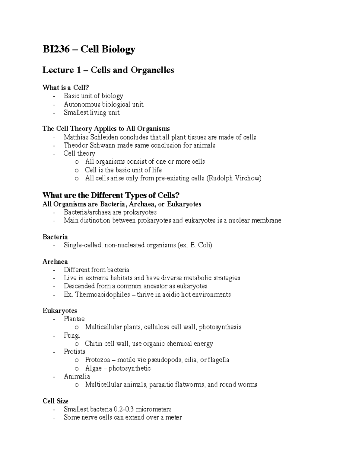 BI236 - Cell Biology - Lecture notes from the class, I used these and ...