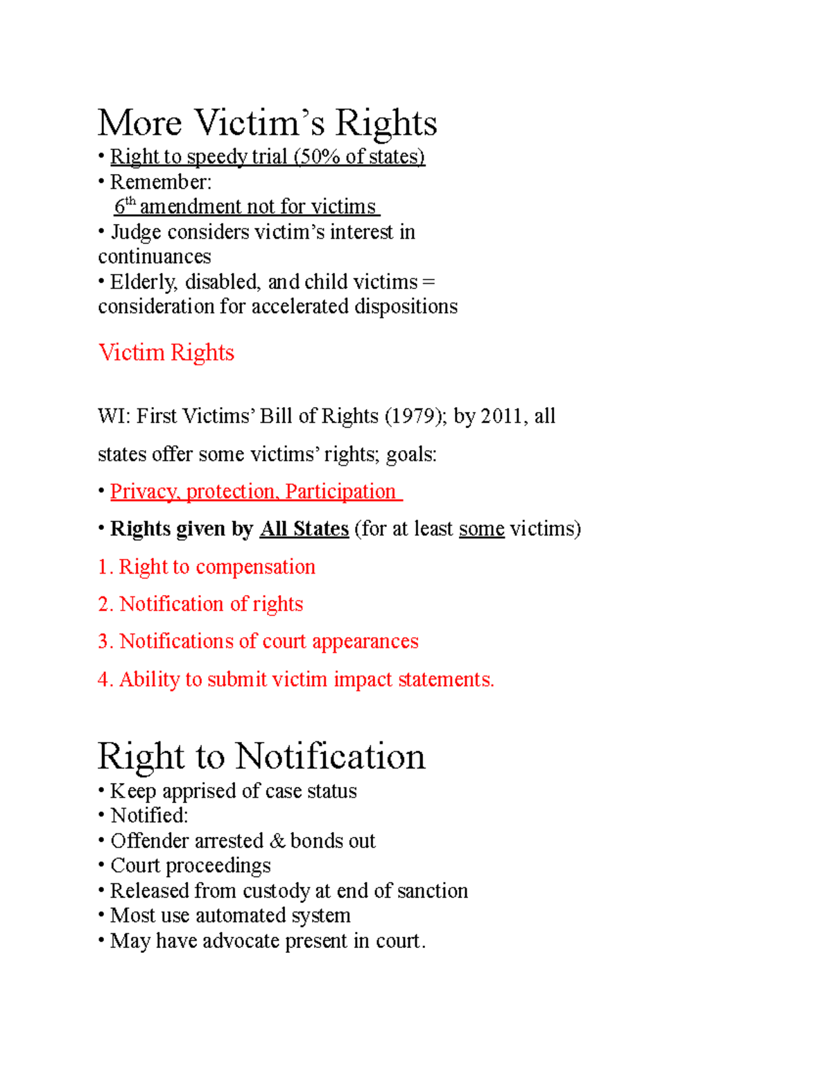 Victimology extra slide notes - More Victim’s Rights Right to speedy ...