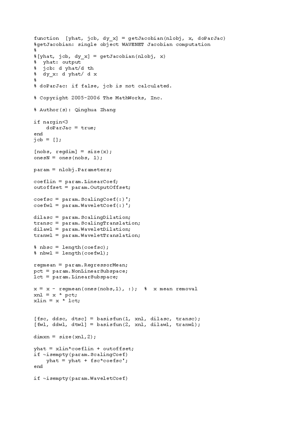 Get Jacobian 1 - file for students - function [yhat, jcb, dy_x ...