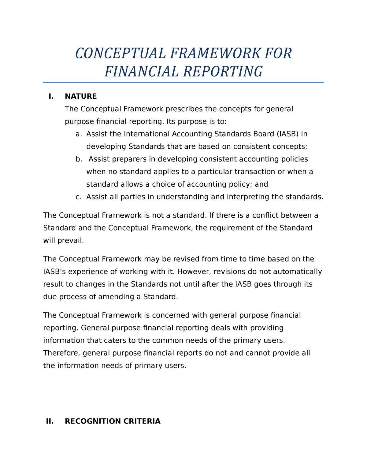 Conceptual Framework FOR Financial Reporting - CONCEPTUAL FRAMEWORK FOR ...