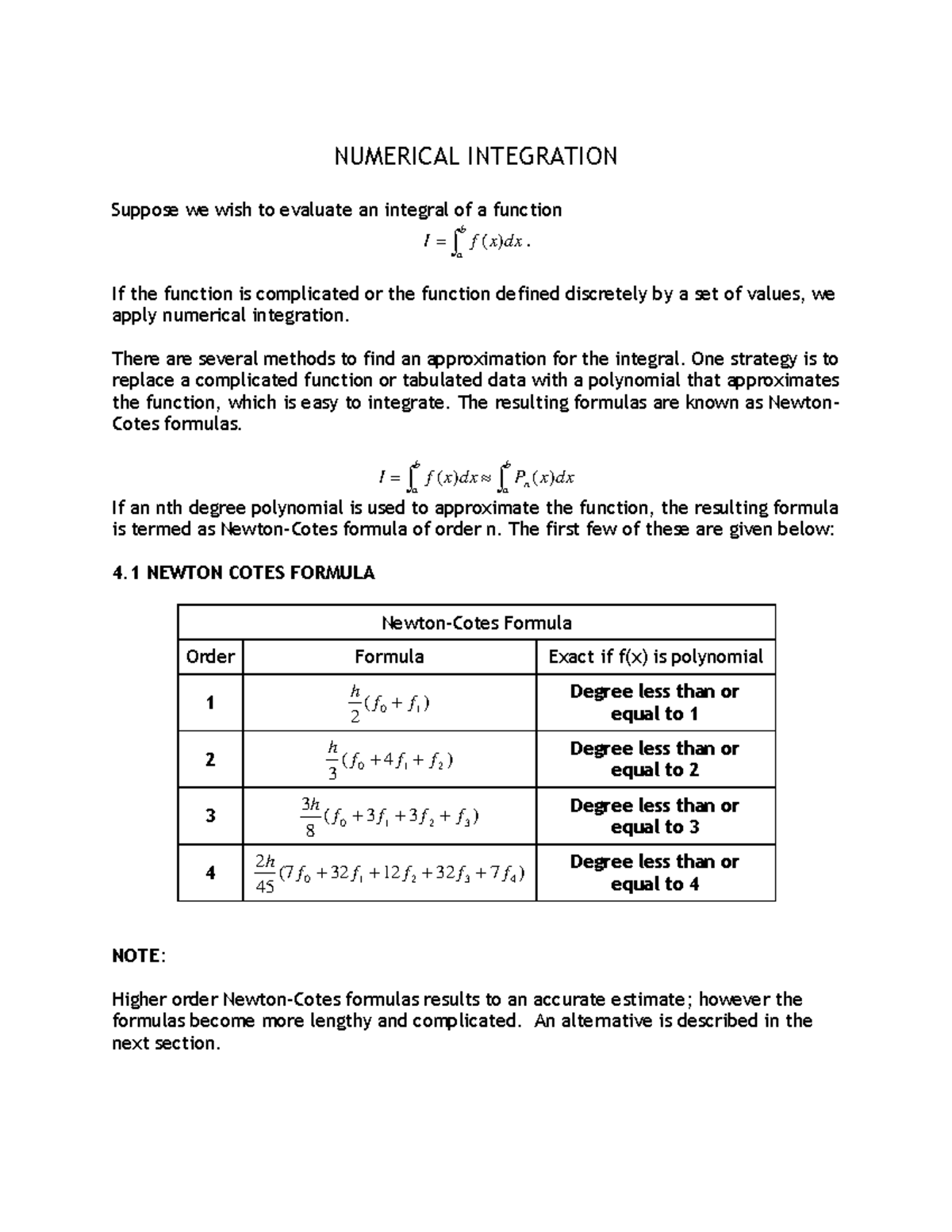 Numerical Integration - NUMERICAL INTEGRATION Suppose we wish to ...