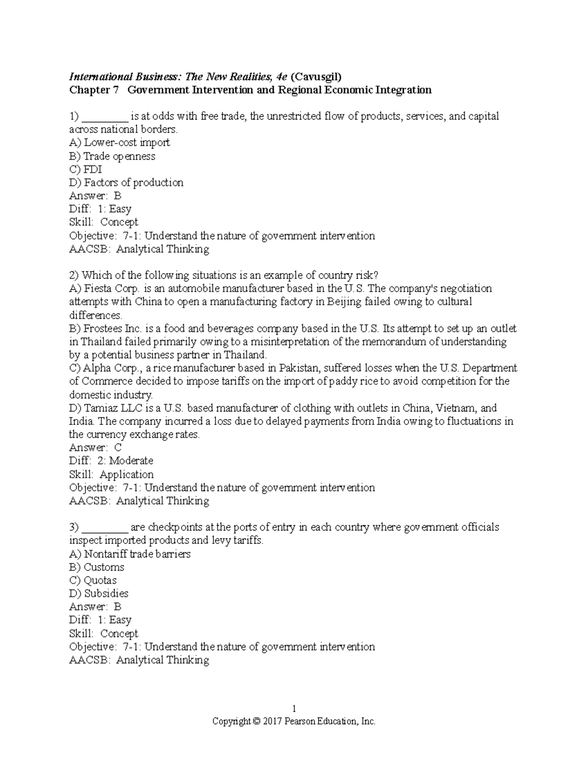 Chapter 7 - test bank for international business - International ...