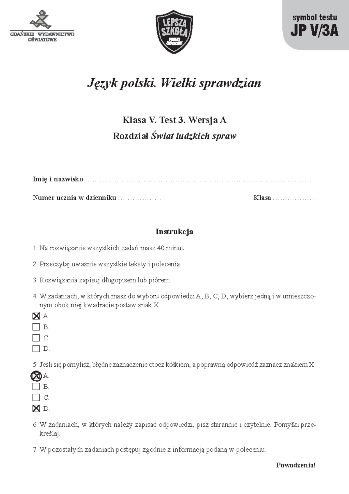 Test 3 a b - wielki test z działu trzeciego - JP V/3A Język polski ...