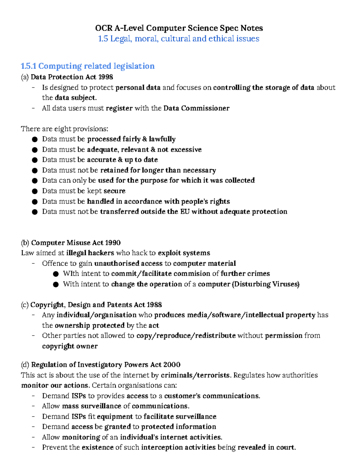 1 - OCR Computer Science - OCR A-Level Computer Science Spec Notes 1 ...