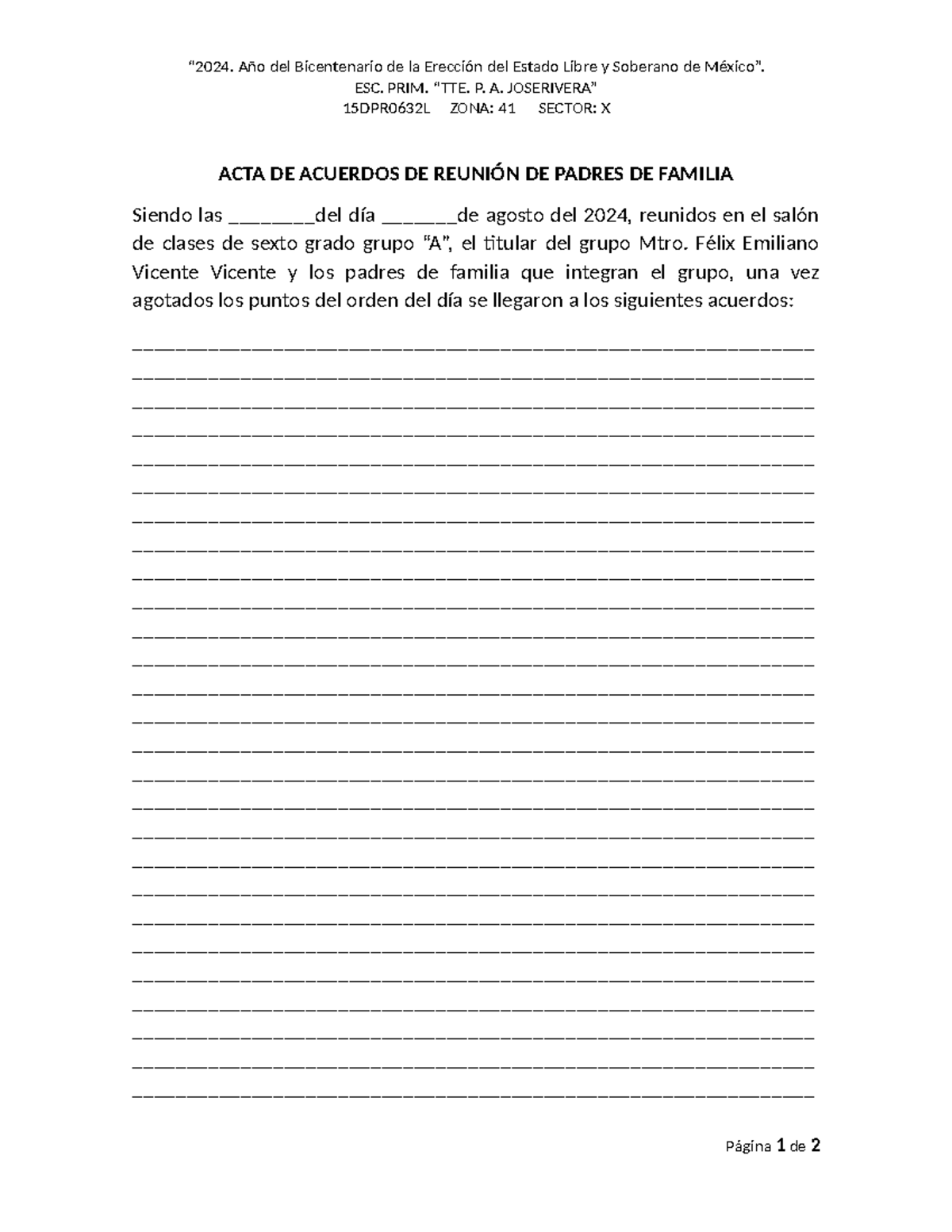 Ejemplo De Acta De Acuerdos De Padres De Familia Sep