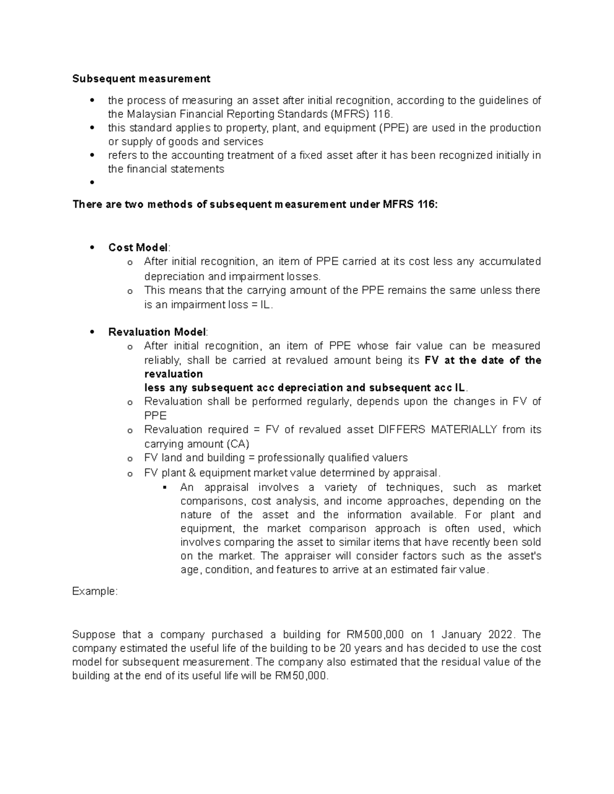 MFRS 116 PPE Noteds - notes about MFRS 116 - Subsequent measurement the ...