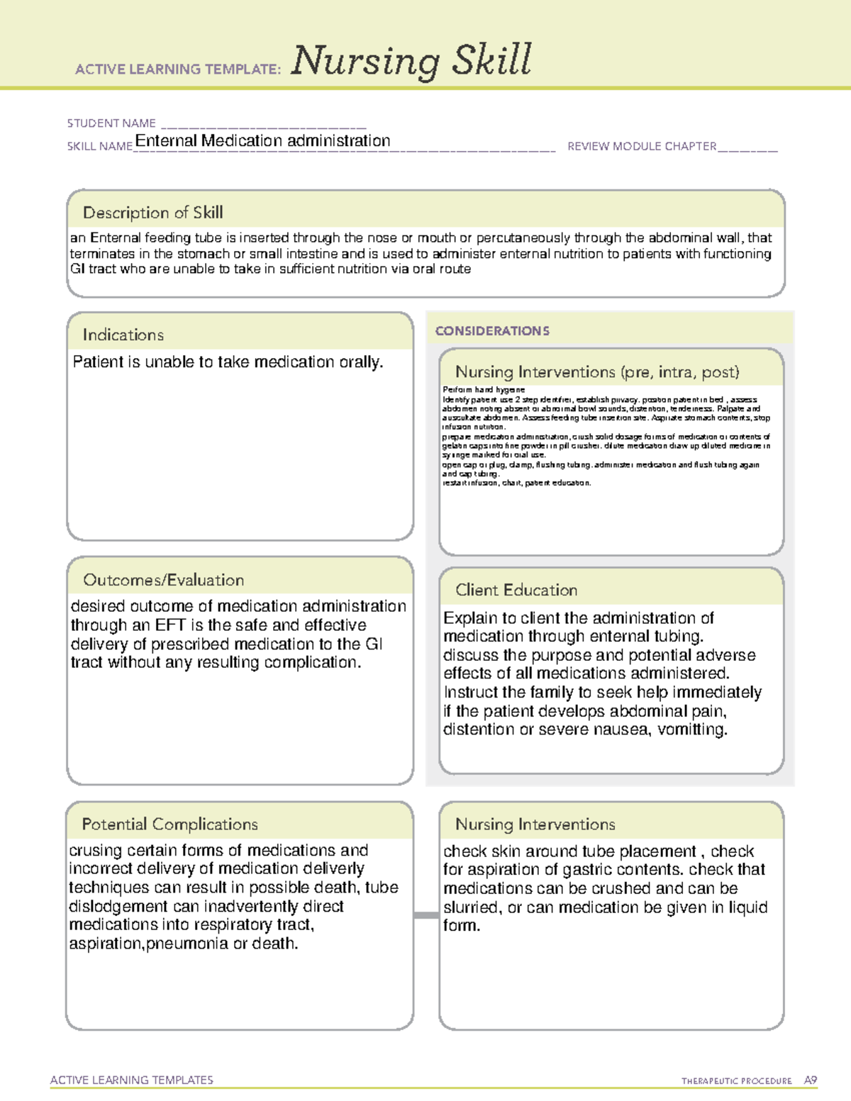 Enternal medication - Nursing skill template - ACTIVE LEARNING ...