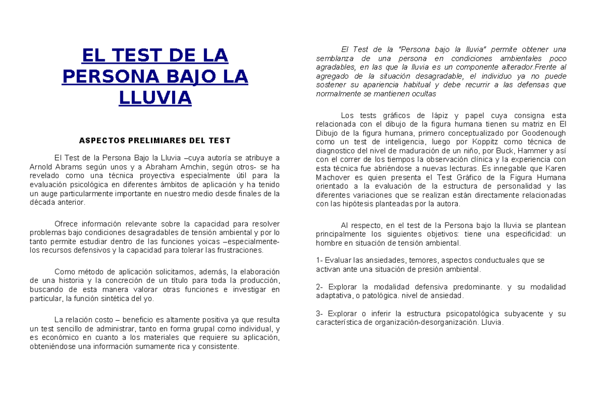 Manual DEL TEST Hombre BAJO LA Lluvia - EL TEST DE LA PERSONA BAJO LA