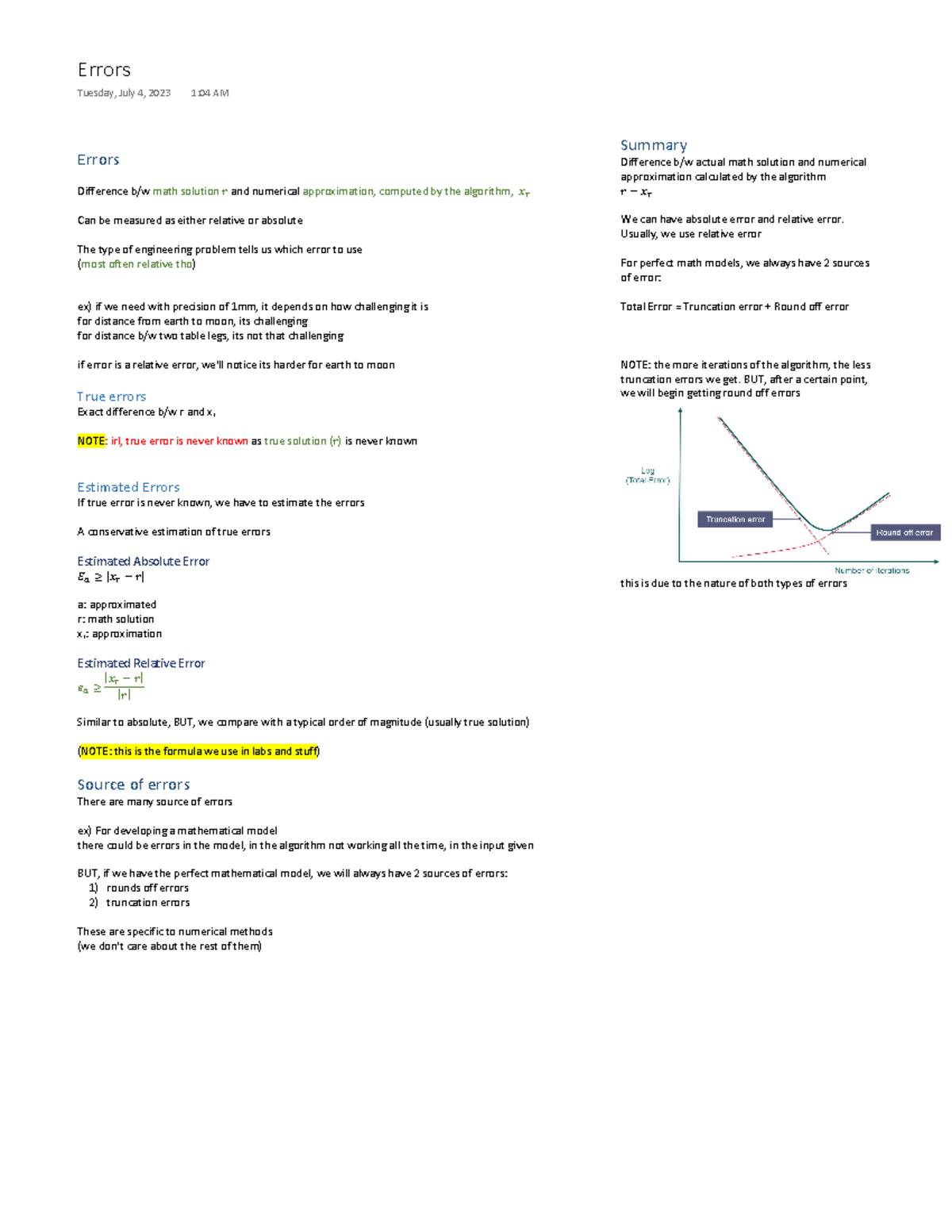 Engr391-errors - Lecture notes on numerical methods errors. - ENGR 391 ...