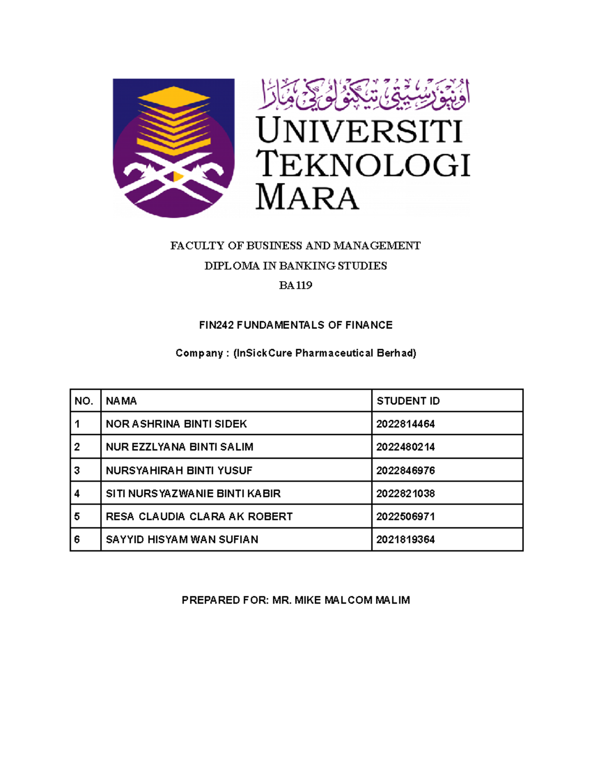 contoh assignment fin242