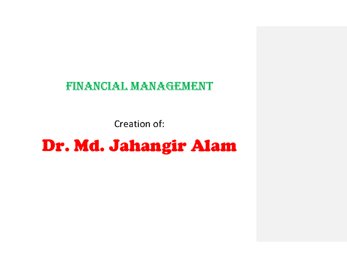 Fin Man Lectures - Lecture notes 1-12 - Financial Management Creation ...