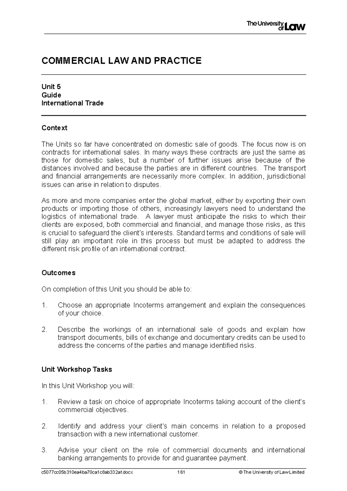 Unit 5 Commercial Law and Practice International Trade - COMMERCIAL LAW ...