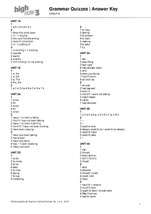 High Note 3 AK U Test B - Unit Tests | Answer key GROUP B UNIT TEST 1B ...