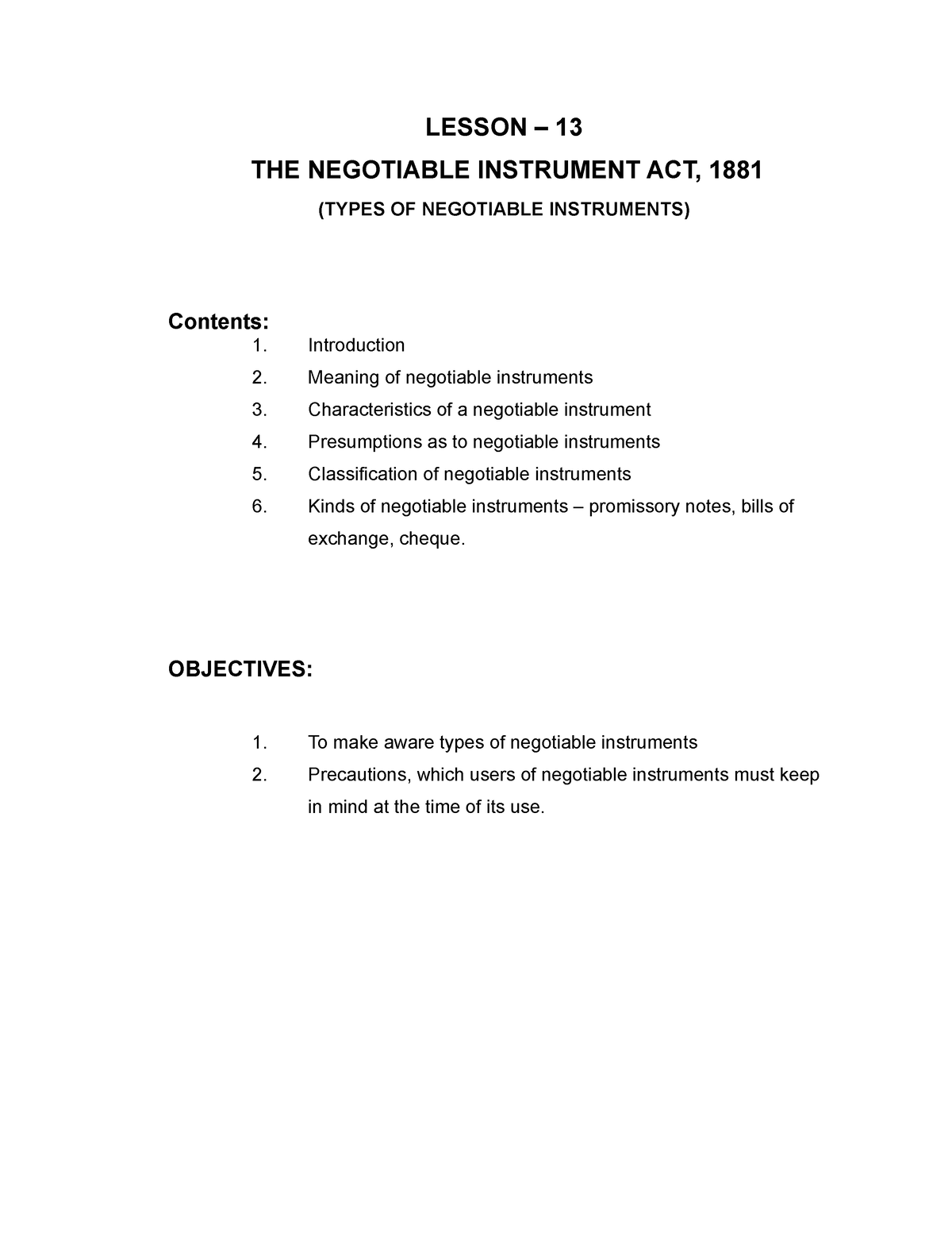 dissertation on negotiable instrument act