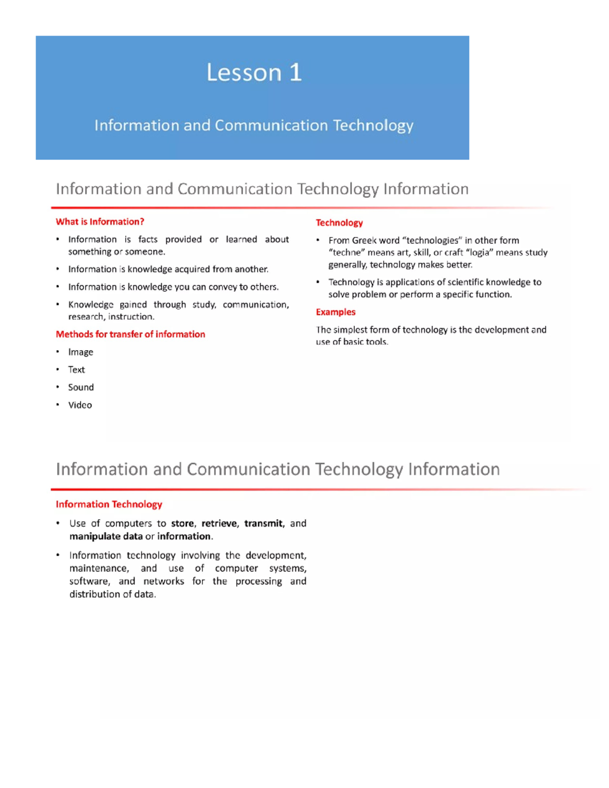 ST-101-notes - Notes for ST 101 class - Lesson 1 Information and ...