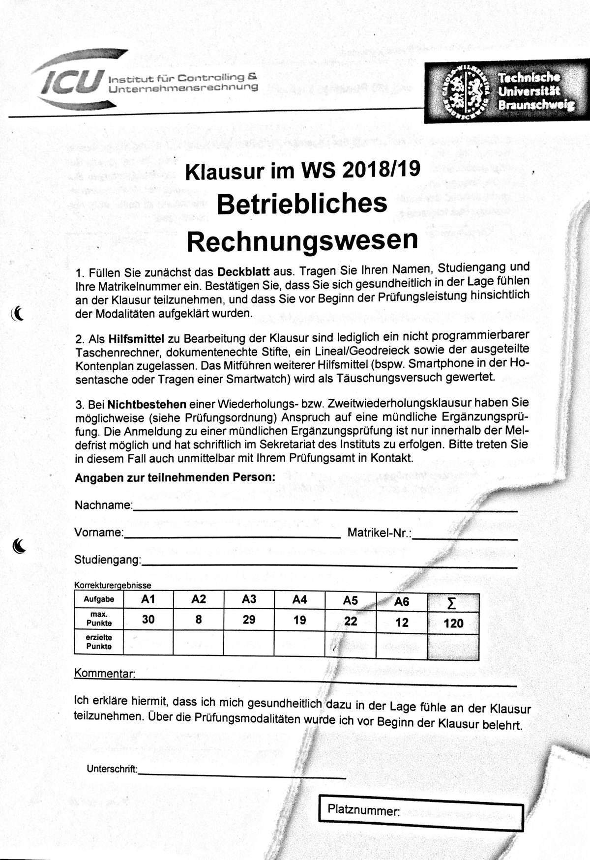 Klausur WS1819 Lösungen Betriebliches Rechnungswesen - Studocu