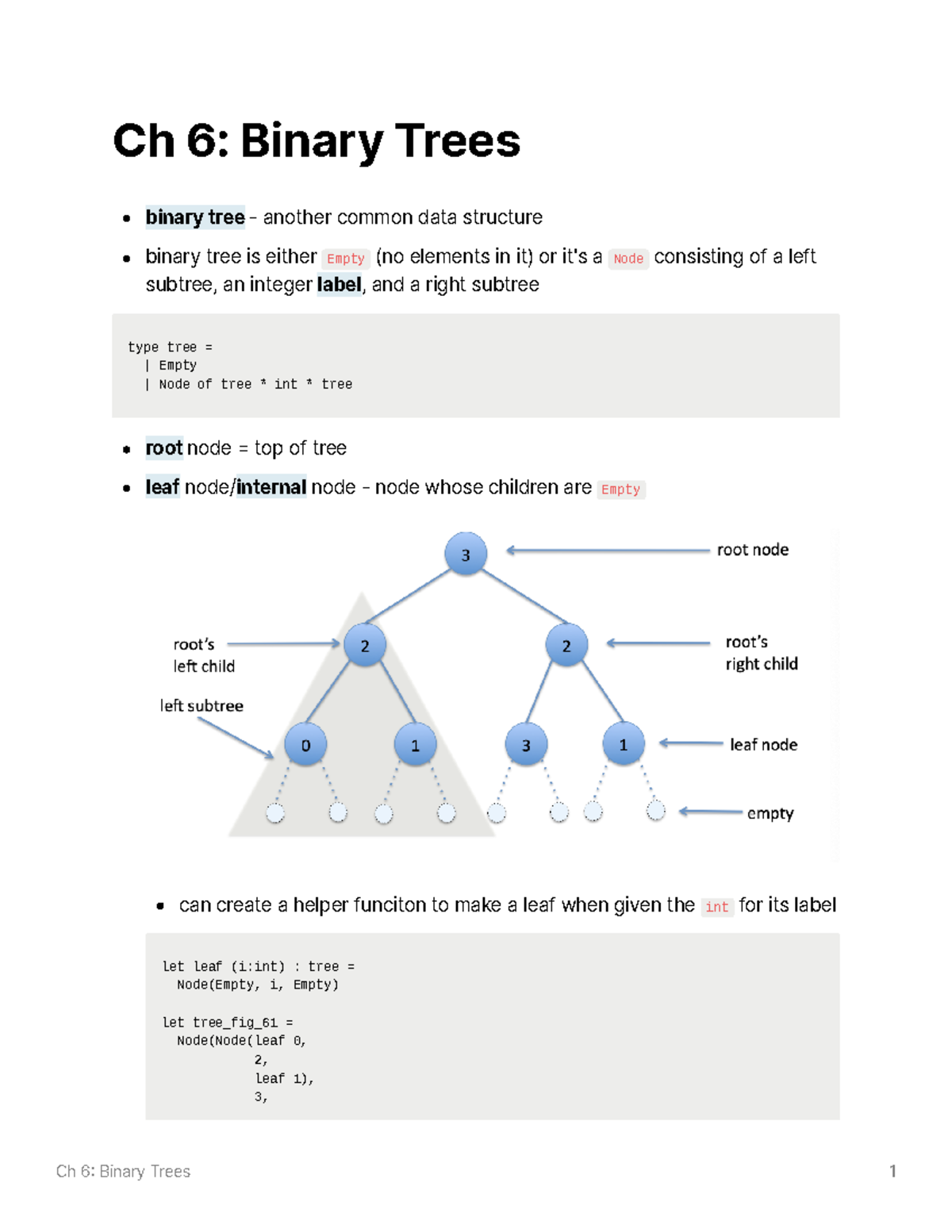 Ch 6 Binary Trees - Lecture Notes 6 - Ch 6 Binary Trees 1 Ch 6: Binary ...