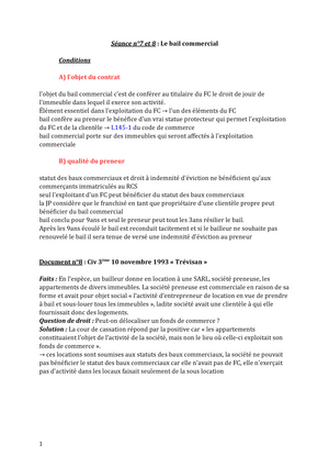 Seance 7 Et 8 Le Bail Commercial Universite D Evry Studocu