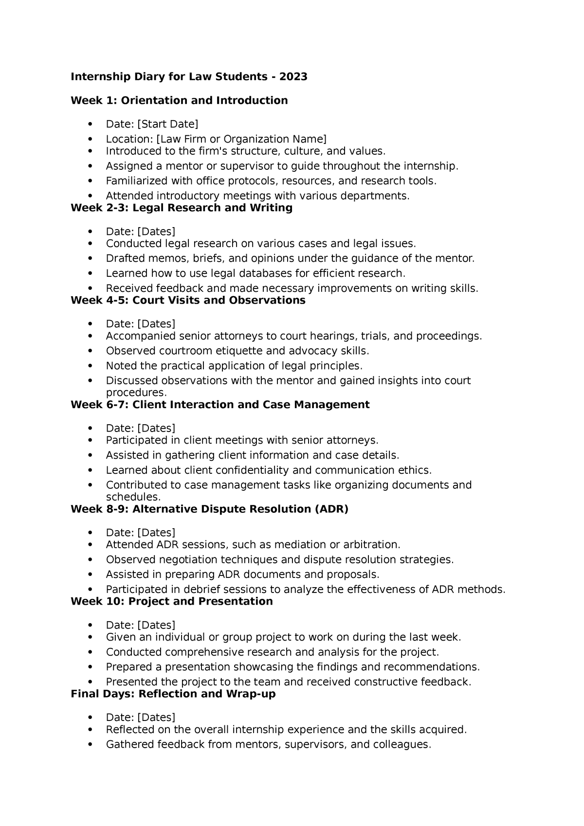 How To Write Internship Diary For Law