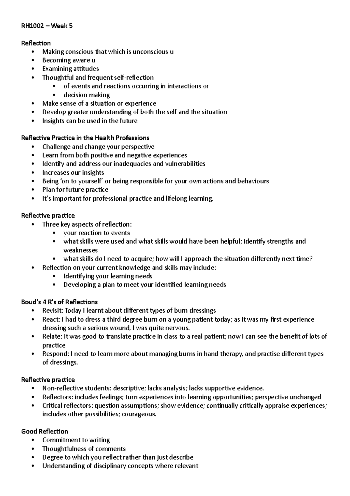 RH1002 - Week 5 - RH1002 – Week 5 Reflection Making conscious that ...